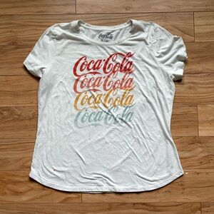 Coca-Cola Short Sleeve Tshirt White Graphic Print Women's XL Cotton Tee